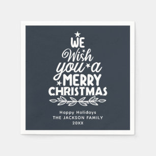 Merry Christmas 2 photo gold Foil Holiday postcard Napkins