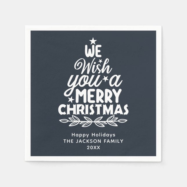 Merry Christmas 2 photo gold Foil Holiday postcard Napkins (Front)