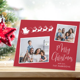 Merry Christmas 2 Photo Santas Sleigh Red Holiday Card