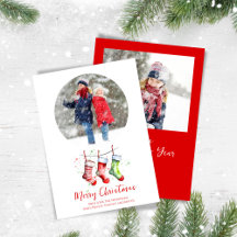 Merry Christmas 2 Photo Watercolor Stockings