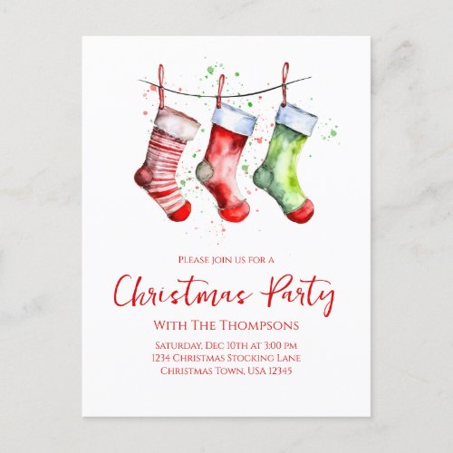 Merry Christmas 2 Photo Watercolor Stockings Holiday Postcard