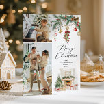 Merry Christmas 2 Photo Winter Scene & Greenery Holiday Card<br><div class="desc">Share your warmest wishes with this personalized 2 photo Holiday card. Featuring a cozy winter scene with mistletoe & greenery, it’s the perfect way to showcase your favorite family memories. **Notes: Top Image - Horizontal Photo preferred & for Bottom Image - Vertical Photo Preferred (Use Crop tool to adjust Photo...</div>