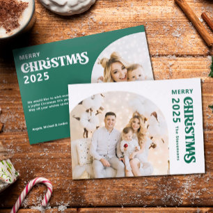 Merry Christmas 2 photos arch green holiday Letterpress Photo Cards