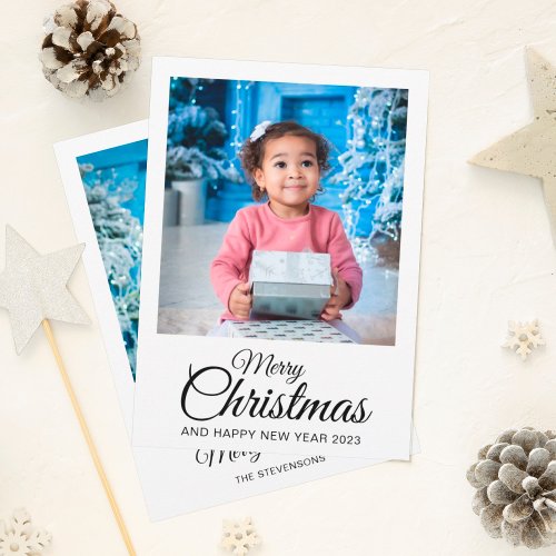Merry Christmas 2 photos elegant script Holiday Card
