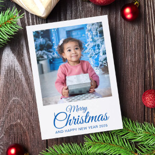 Merry Christmas 2 photos elegant script Holiday Letterpress Photo Cards