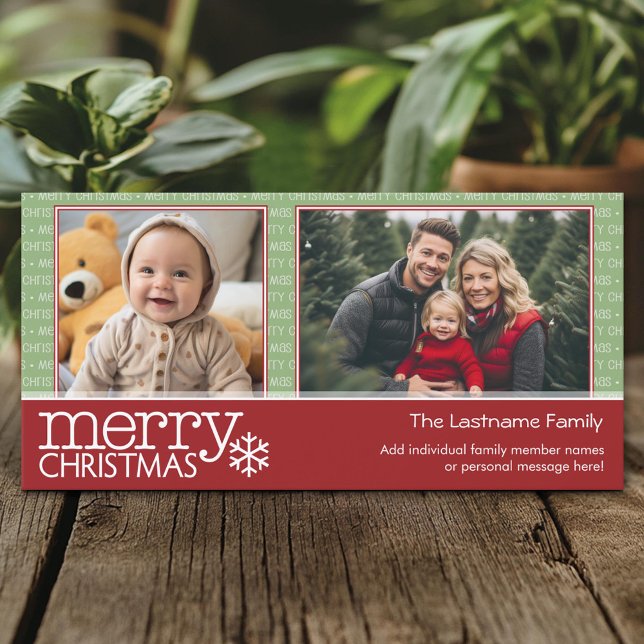 Merry Christmas - 2 photos - red green Holiday Card (Custom Holiday Photo Card)
