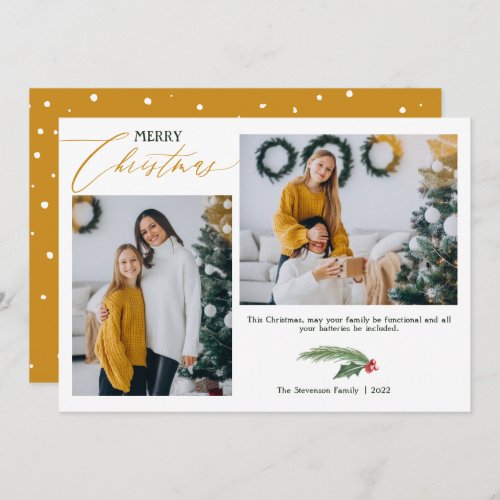 Merry Christmas 2 photos terracotta watercolor Holiday Card