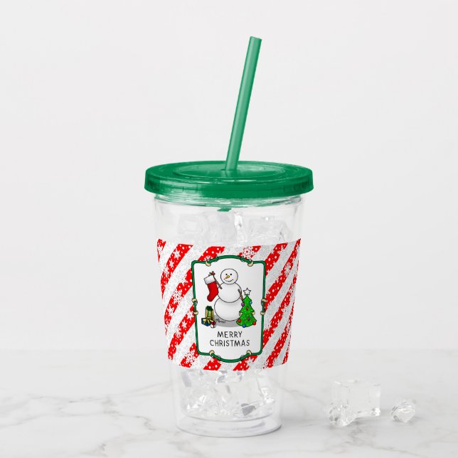 Merry Christmas 2 Tree Stocking Snowman Acrylic Tumbler (Back Ice)