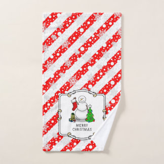 Merry Christmas 2 Tree Stocking Snowman Bath Towel Set