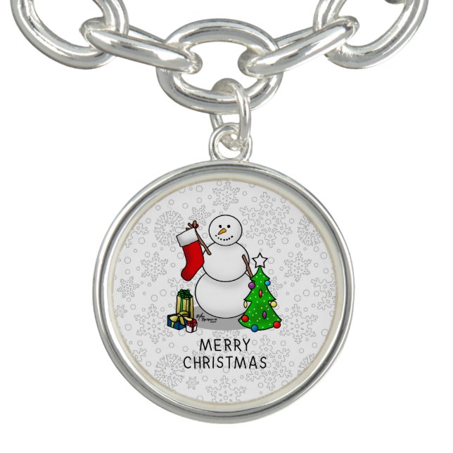 Merry Christmas 2 Tree Stocking Snowman Bracelet (Design)