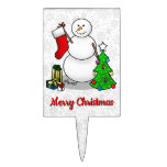 Merry Christmas 2 Tree Stocking Snowman Cake Topper