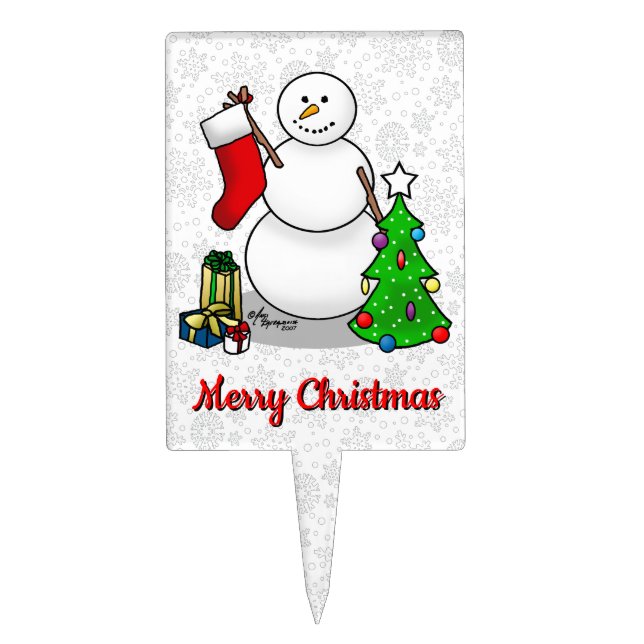 Merry Christmas 2 Tree Stocking Snowman Cake Topper (Front)