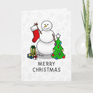 Merry Christmas 2 Tree Stocking Snowman Card