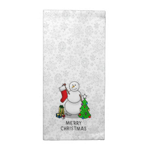 Merry Christmas 2 Tree Stocking Snowman Cloth Napkin