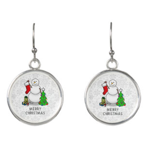 Merry Christmas 2 Tree Stocking Snowman Earrings