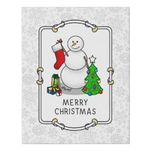 Merry Christmas 2 Tree Stocking Snowman Faux Canvas Print