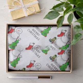 Merry Christmas 2 Tree Stocking Snowman Tissue Paper