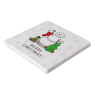 Merry Christmas 2 Tree Stocking Snowman Trivet