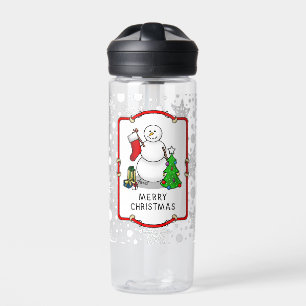 Merry Christmas 2 Tree Stocking Snowman Water Bottle