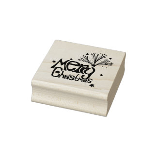 Merry Christmas 2x2 Wooden Stamper Rubber Stamp