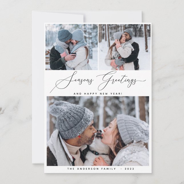 Merry Christmas 3 Collage Multi Photo Holiday Card (Front)