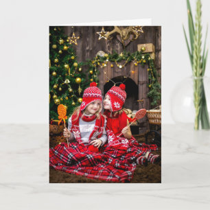 Merry Christmas 3 Photo Candy Cane Red Theme Holid Holiday Card