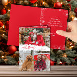 Merry Christmas 3 Photo Collage Folded Holiday Card<br><div class="desc">Multi-photo folded Christmas holiday cards feature Merry Christmas in chic lettering on a splash of snow in the middle on the front with your favorite photos and your personal message and names on the inside.</div>