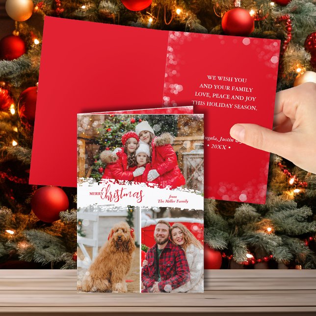 Merry Christmas 3 Photo Collage Folded Holiday Card (Creator Uploaded)
