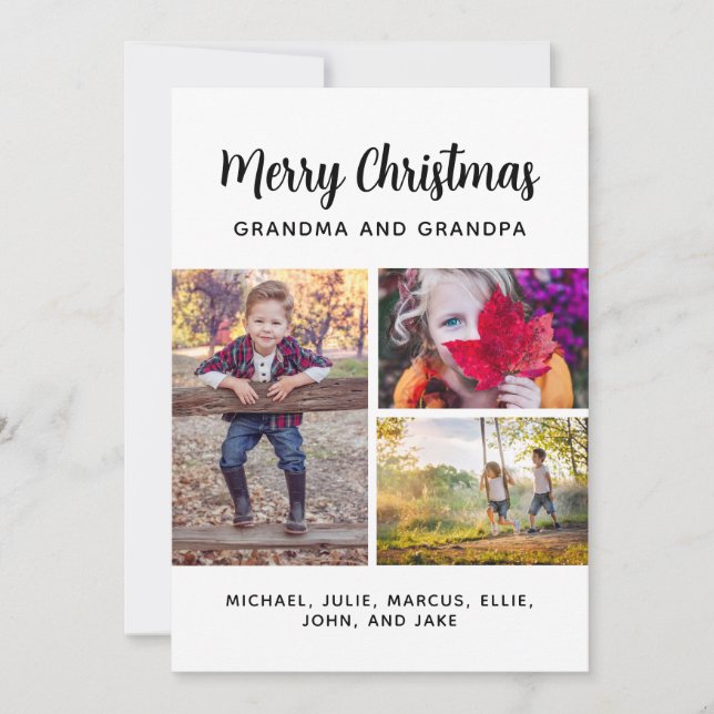 Merry Christmas 3 Photo Collage Grandparents Holid Holiday Card (Front)