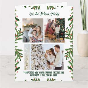 Merry Christmas 3 Photo Collage Green Holiday Card