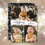 Merry Christmas 3 Photo Collage Holiday Card<br><div class="desc">Multi-photo Christmas holiday cards feature Merry Christmas in chic lettering on a splash of snow in the middle. Just upload three photos and add your family greeting and names on the back. *CHANGE the color on the back with our Editing Tool. Select High Definition for best photo quality.</div>