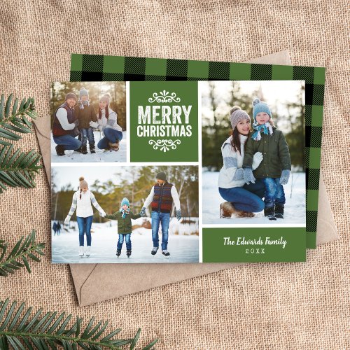 Merry Christmas 3 Photo Collage Holiday Card