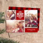 Merry Christmas 3 Photo Collage Holiday Card<br><div class="desc">Affordable custom printed holiday photo cards with simple templates for customization. This modern rustic design has a photo collage layout with space for 3 family photos and text in coordinating color blocks - edit the colors to match any photos. Personalize it with your photos and add your family name and...</div>