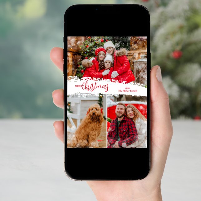 Merry Christmas 3 Photo Collage Holiday Card (Front Digital)