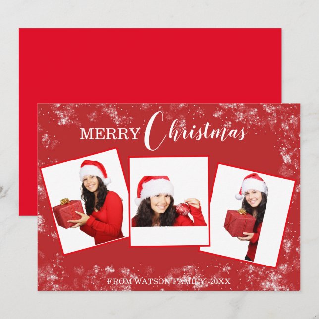 Merry Christmas 3 Photo Collage  Holiday Card (Front/Back)