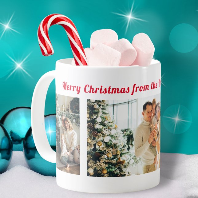 merry christmas 3 photo collage holiday stylish coffee mug (Creator Uploaded)