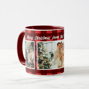 merry christmas 3 photo collage red buffalo plaid mug