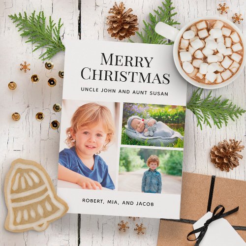 Merry Christmas 3 Photo Collage Uncle Aunt Holiday Card