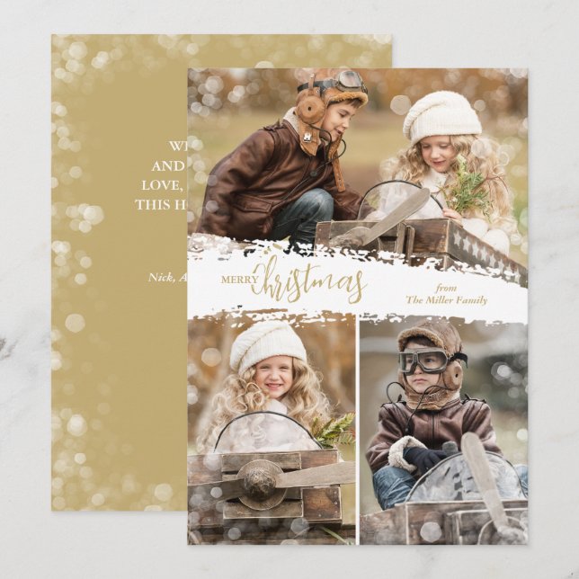 Merry Christmas 3 Photo Holiday Card (Front/Back)