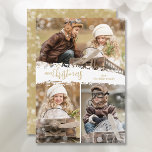 Merry Christmas 3 Photo Holiday Card<br><div class="desc">Multi-photo Christmas holiday cards feature Merry Christmas in chic lettering on a splash of snow in the middle. Just upload three photos and add your family greeting and names on the back. Select High Definition for best photo quality.</div>