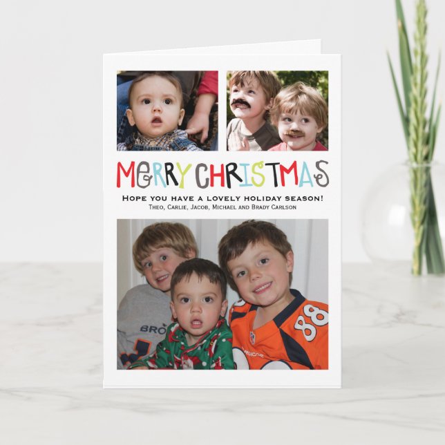 Merry Christmas 3+ photo Holiday Card Personalized (Front)
