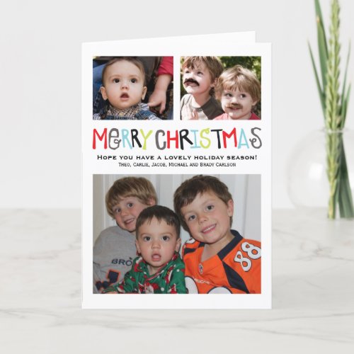 Merry Christmas 3 photo Holiday Card Personalized