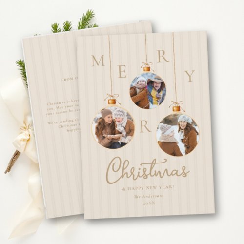 Merry Christmas 3-Photo Ornaments Earthy Modern Holiday Card