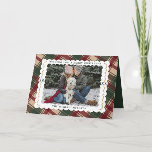 Merry Christmas 3 photo plaid Holiday Card
