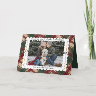 Merry Christmas 3 photo plaid Holiday Card