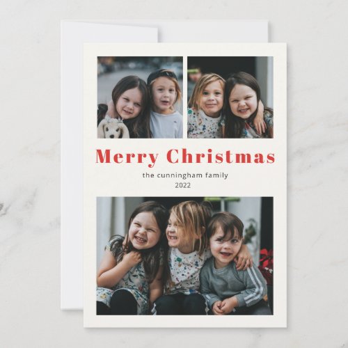Merry Christmas 3 Photo Simple Holiday Card