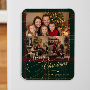 Merry Christmas 3 photos classic plaid Magnet