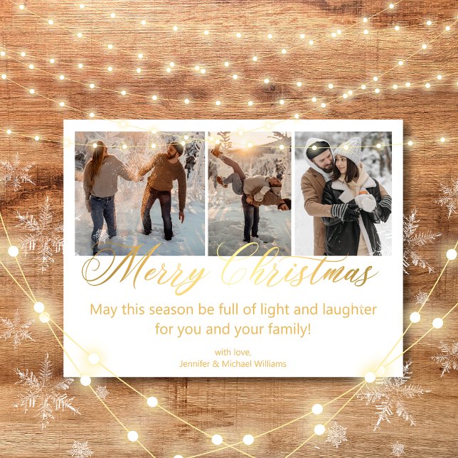 merry christmas 3 photos collage golden wedding postcard (Creator Uploaded)