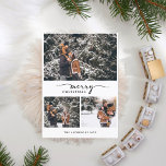 Merry Christmas 3 Photos Collage Modern Script Holiday Card<br><div class="desc">Make your own holiday season Christmas greeting card with your custom photos to wish a Merry Christmas to friends and family. With modern script in the center and your custom name at the bottom. On the back of the card your personal message. Replace the text and the images with three...</div>