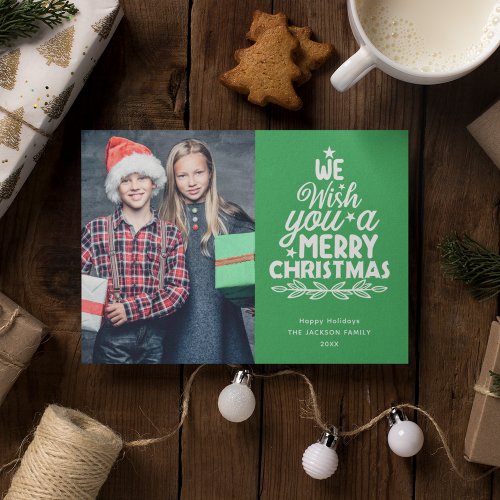 Merry Christmas 3 photos green family Holiday Card